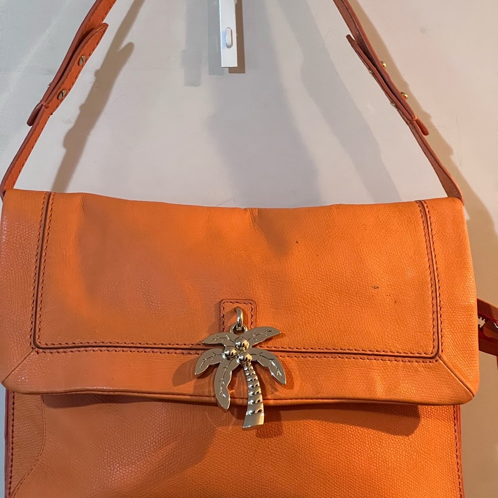 Vintage Juicy Couture Orange Leather Shoulder Bag with Palm Tree Accent